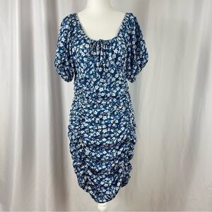 Shein Large Boho Floral Ruched Square Cinched Neckline Puff Sleeve Dress Wedding